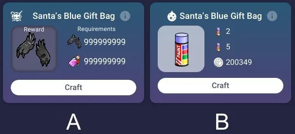 Two variants of a crafting card in Blockchain Cuties