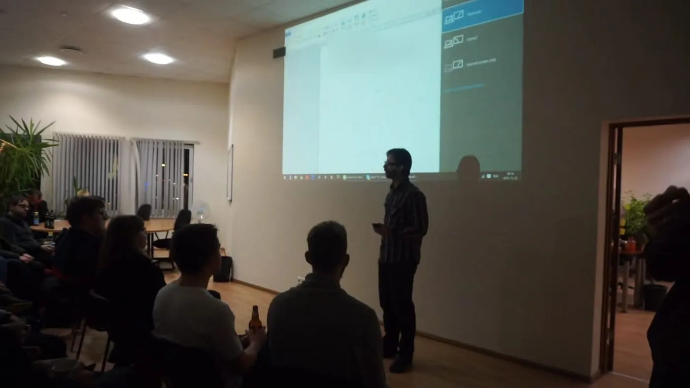Me presenting at a MadSword workshop, December 2015.